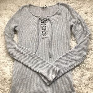 Lucky Brand ribbed knit lace up top.xs